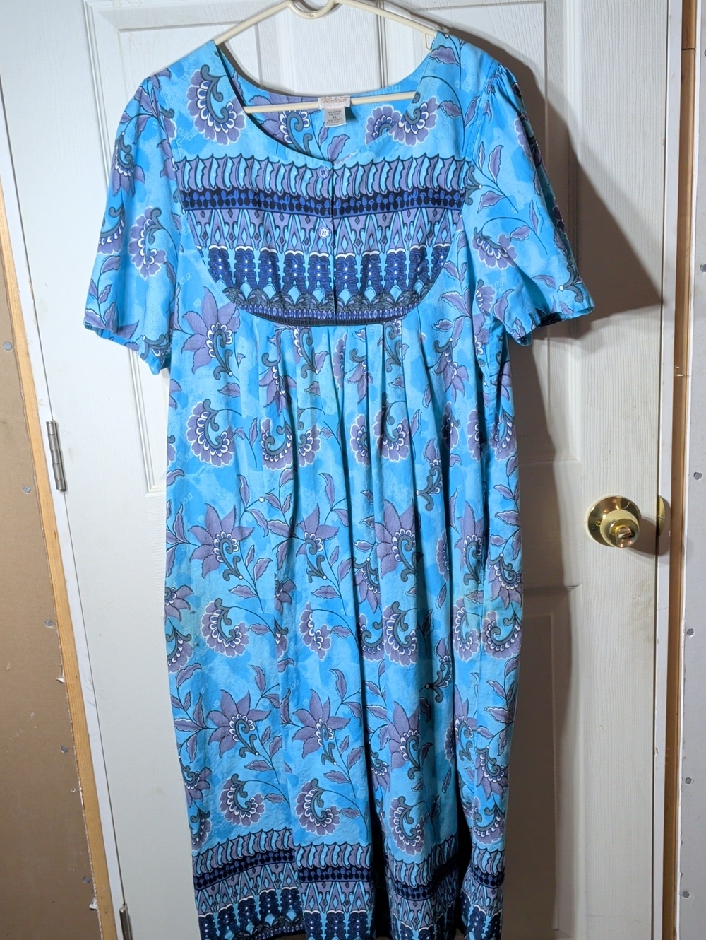Blue Floral Maxi Dress with Embroidered Yoke
